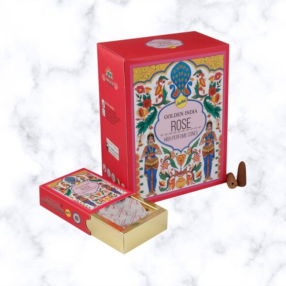 Sree Vani Golden India Rose Backflow Incense Cones - 12 Packets, 120 Cones Total - Picture 1 of 2